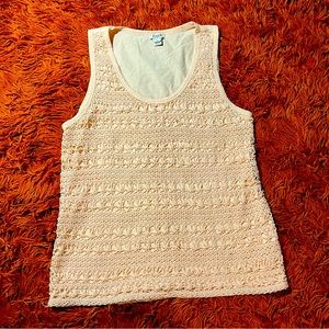 Women’s J.Crew Crochet-Front Tank Top sz M Sleeveless Cotton Scoop Baby Pink
